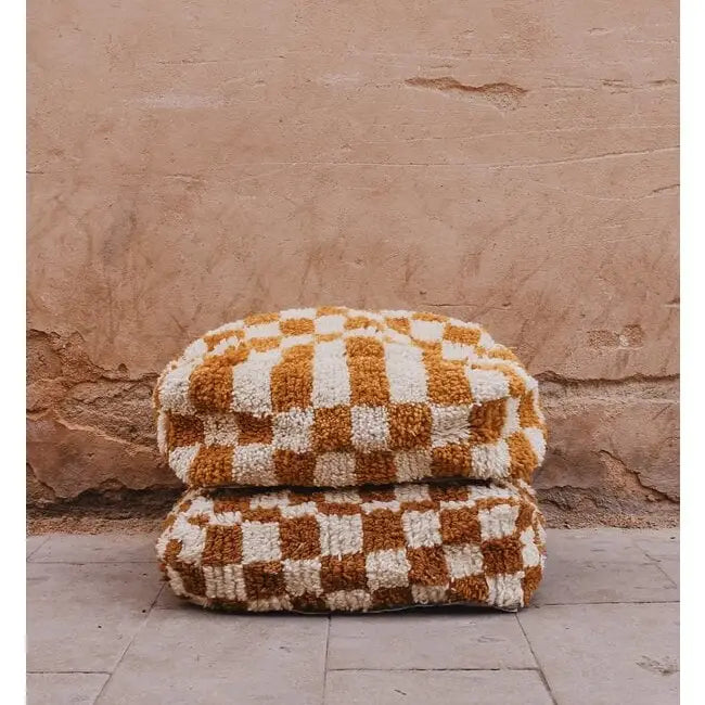 Handmade Azilal Pouf – Wool & Cotton –Moroccan Artisan Floor