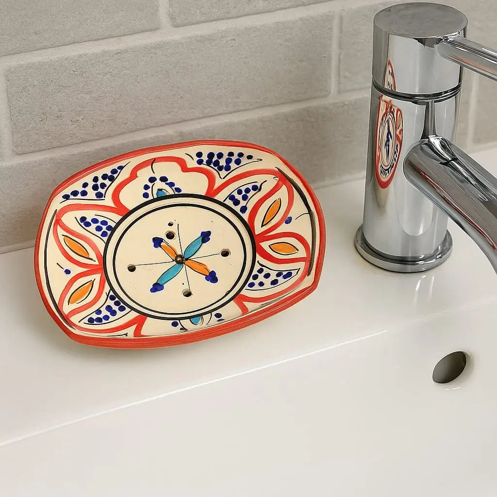 Hand-Painted Moroccan Ceramic Soap Dish Safi