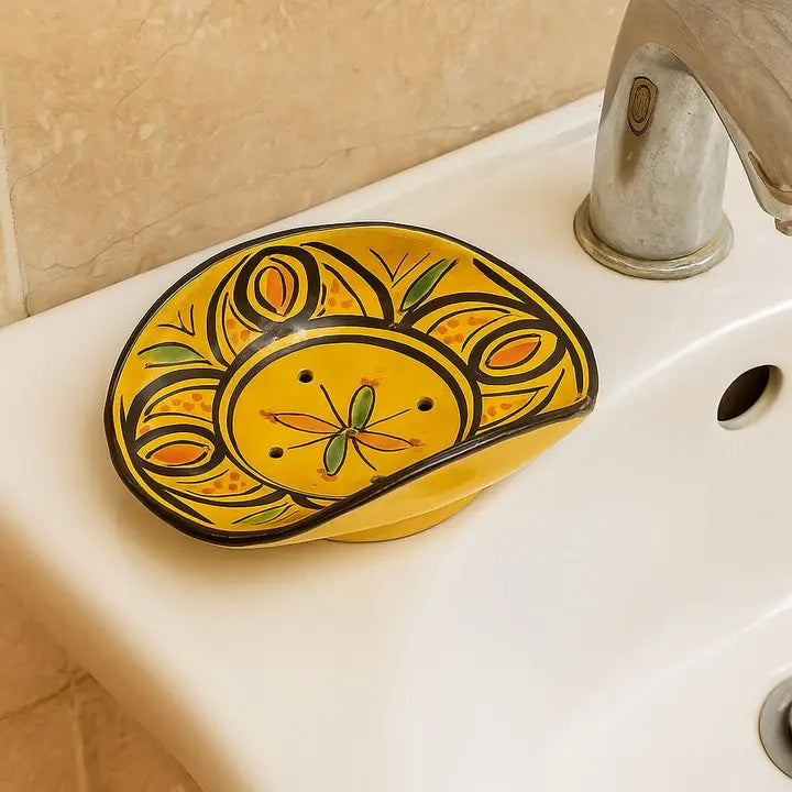 Hand-Painted Moroccan Ceramic Soap Dish Safi