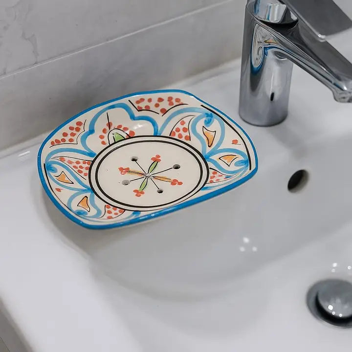 Hand-Painted Moroccan Ceramic Soap Dish Safi