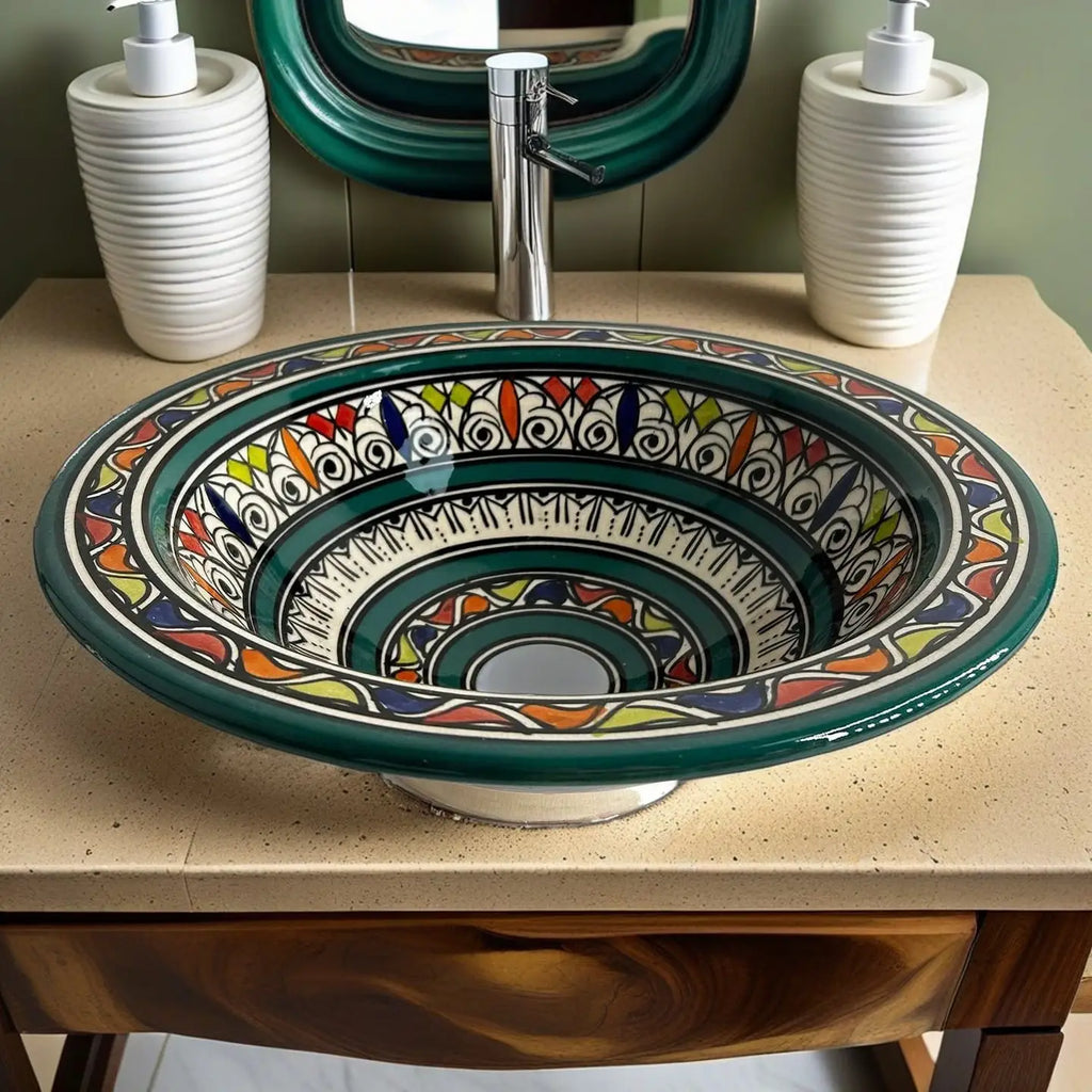 Ethnic Sink Washbasin in Moroccan Terracotta Ceramic
