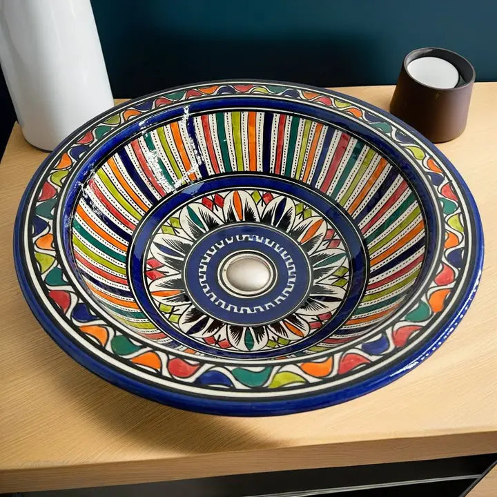 Ethnic Sink Washbasin in Moroccan Terracotta Ceramic