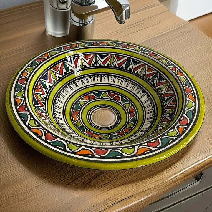 Ethnic Sink Washbasin in Moroccan Terracotta Ceramic