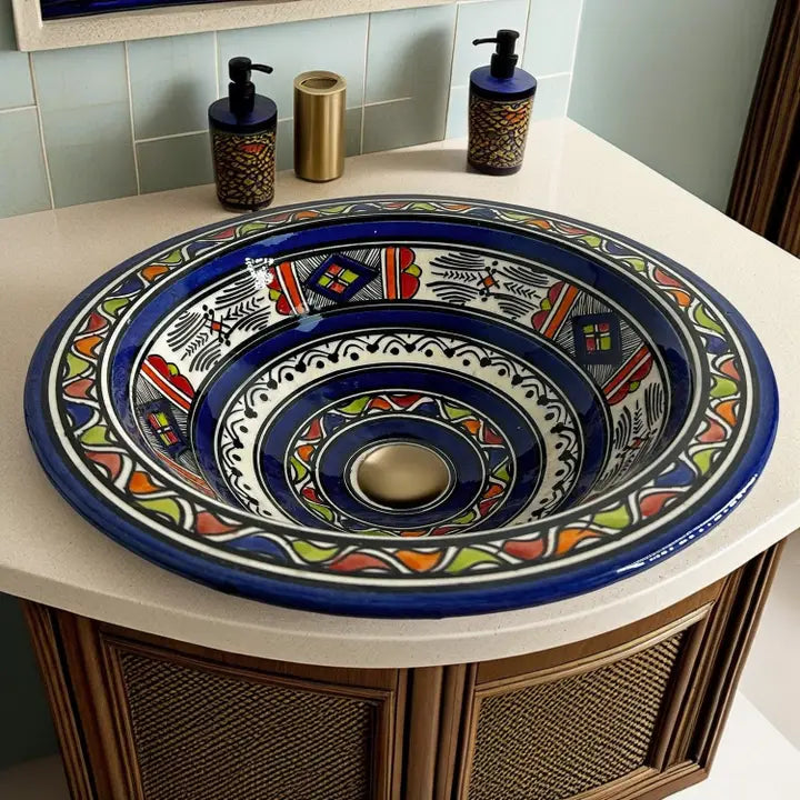Ethnic Sink Washbasin in Moroccan Terracotta Ceramic