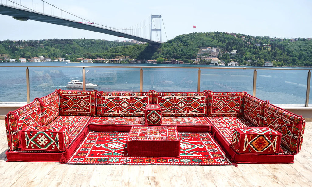 U Shape floor sofa, ottoman and rug set