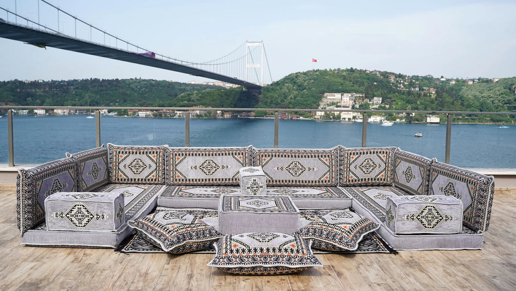 U Shape floor sofa, ottoman and rug set