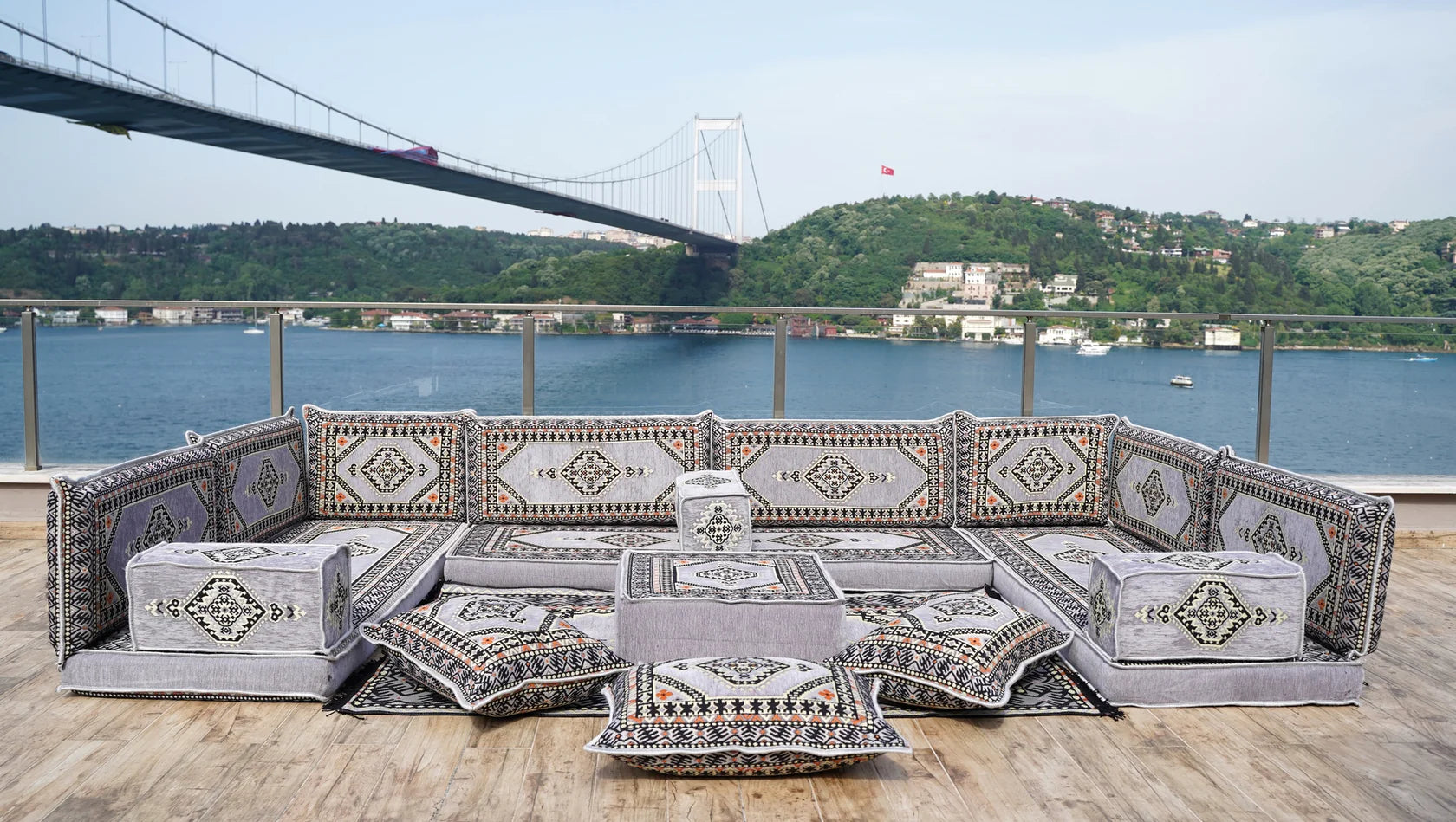 U Shape floor sofa, ottoman and rug set