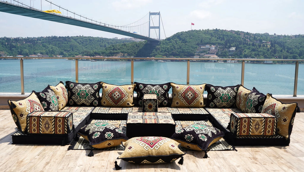 U Shape floor sofa, ottoman and rug set