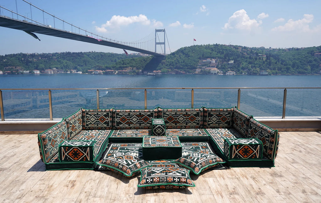 U Shape floor sofa, ottoman and rug set