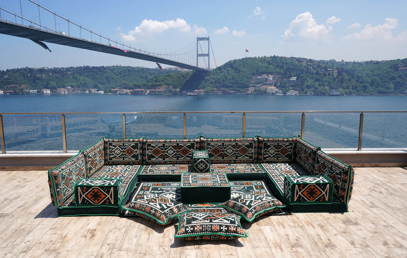 U Shape floor sofa, ottoman and rug set